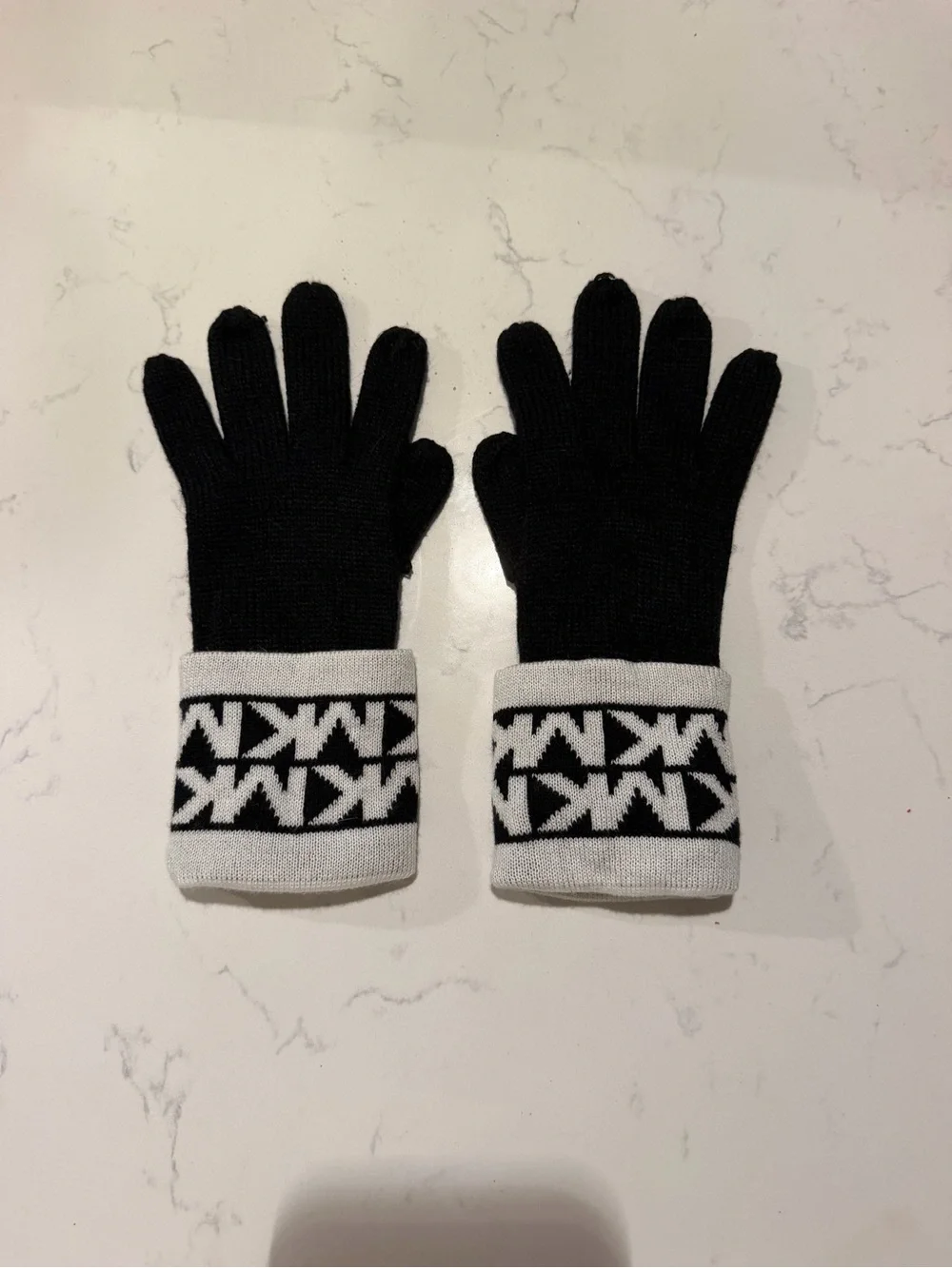 Michael Kors Black Gloves with White Logo Cuffs